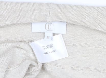 CC Women Beige Open Long Sleeve Cardigan Medium Knit Lightweight