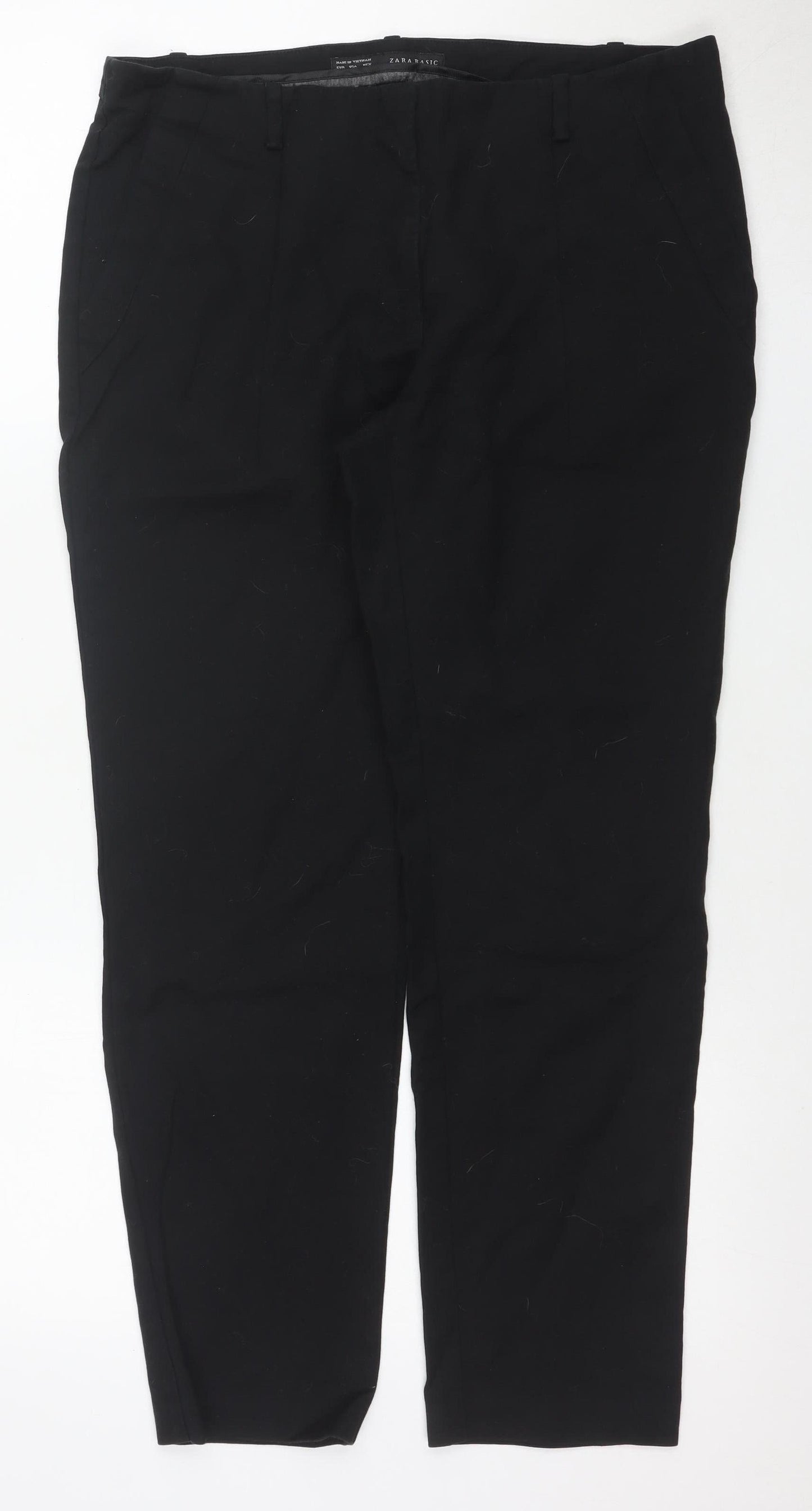 Zara Basic Women Black Slim Fit Cropped Trousers Size 12