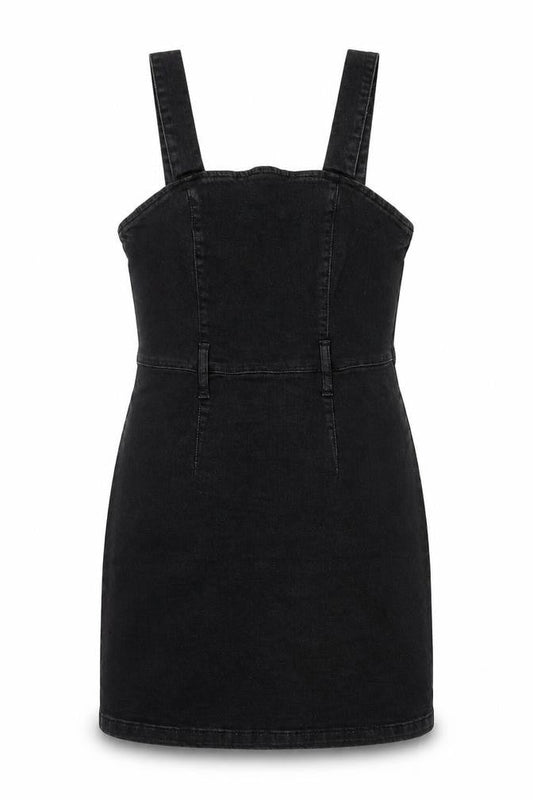 Front view of Denim & Co. Women Black, size 12, Pinafore Denim Dress
