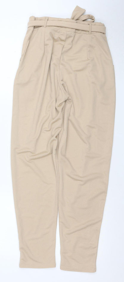 SAW IT FIRST Women’s Beige Paperbag Trousers Size 10 Belted High Waist