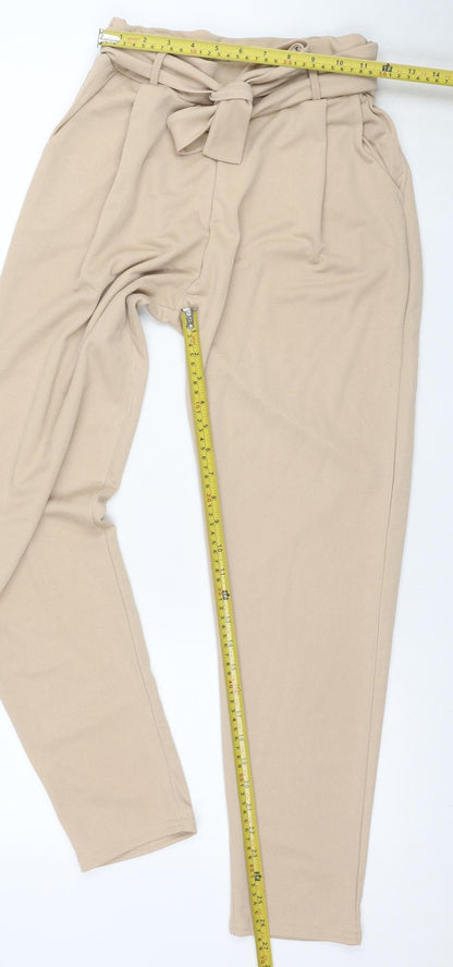 SAW IT FIRST Women’s Beige Paperbag Trousers Size 10 Belted High Waist