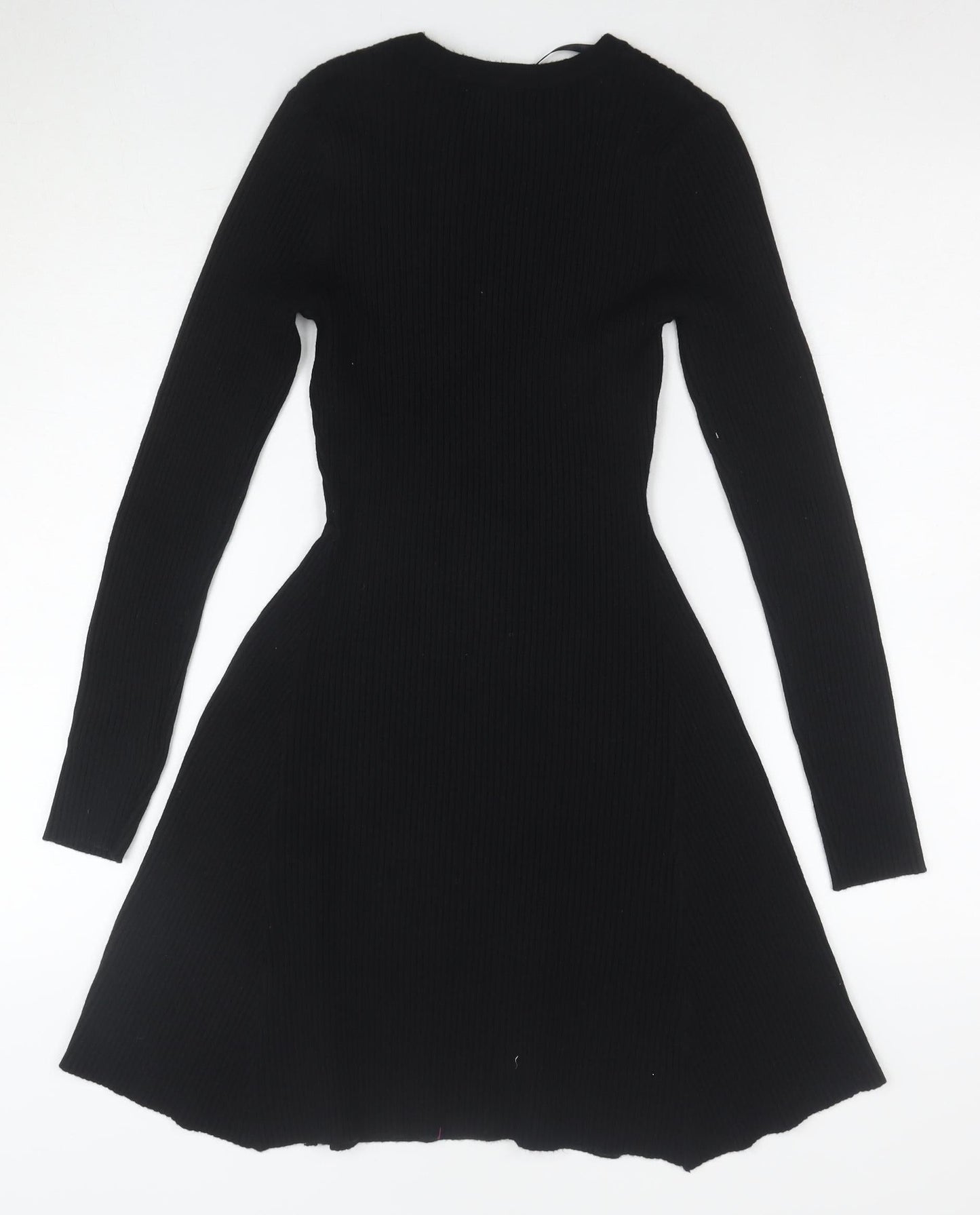 Primark Women Black Knit Fit & Flare Long Sleeve Dress Size S