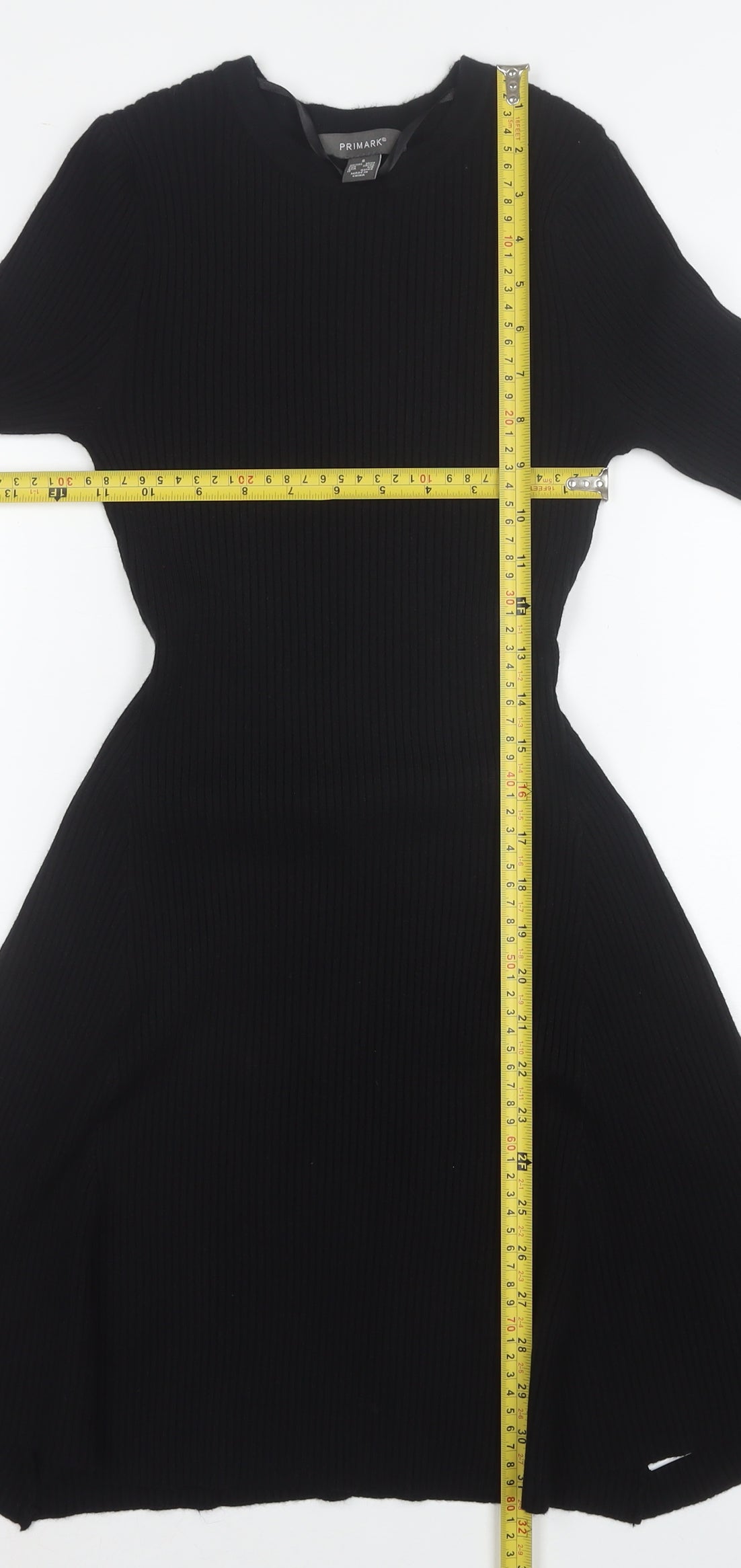Primark Women Black Knit Fit & Flare Long Sleeve Dress Size S