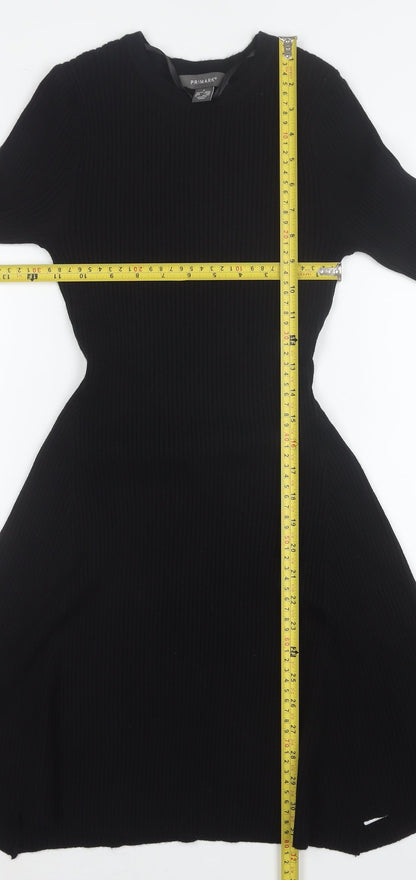 Primark Women Black Knit Fit & Flare Long Sleeve Dress Size S