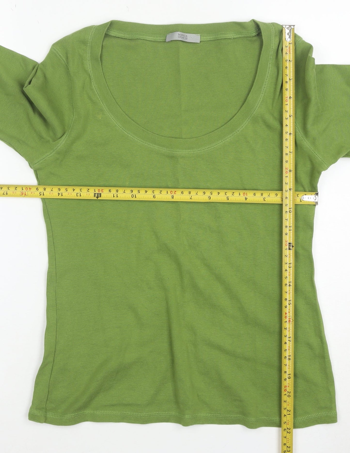 Marks and Spencer Womens Green Cotton Scoop Neck Jumper Size 12