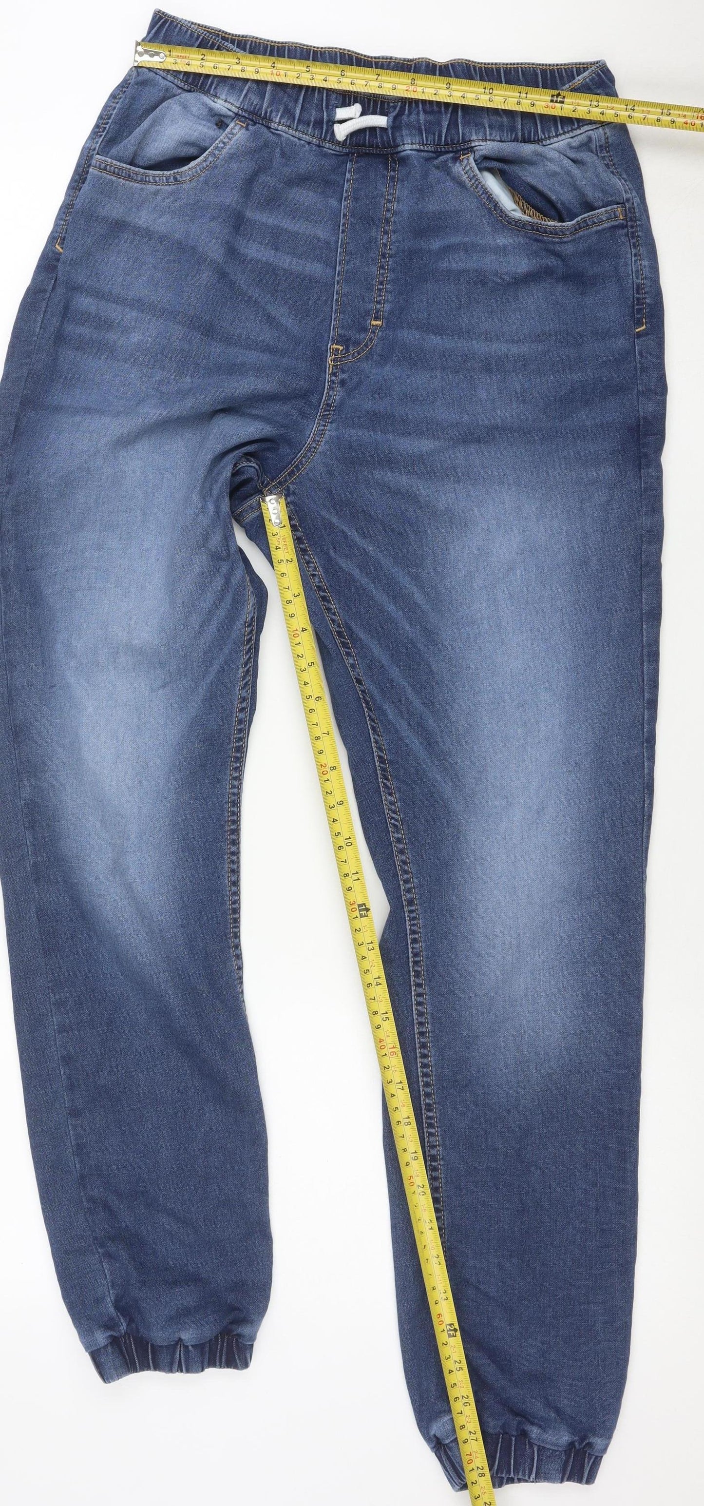 H&M Boys Blue Denim Jogger Jeans Elastic Waist Size 16 Years
