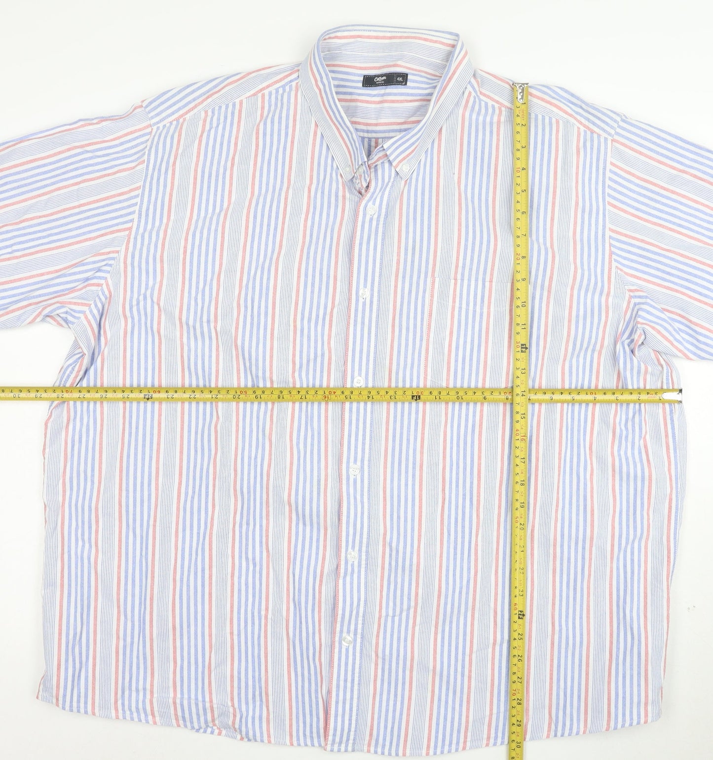 Cotton Traders Men's Multicoloured 4XL Short Sleeve Striped Button-Up Shirt