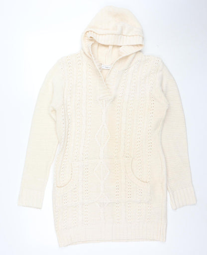 New Look Womens Ivory Hooded Knit Pullover Jumper Size 12