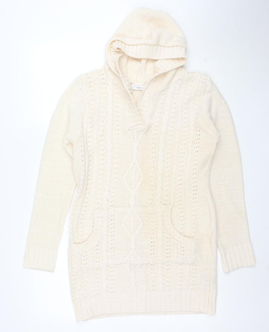 New Look Womens Ivory Hooded Knit Pullover Jumper Size 12