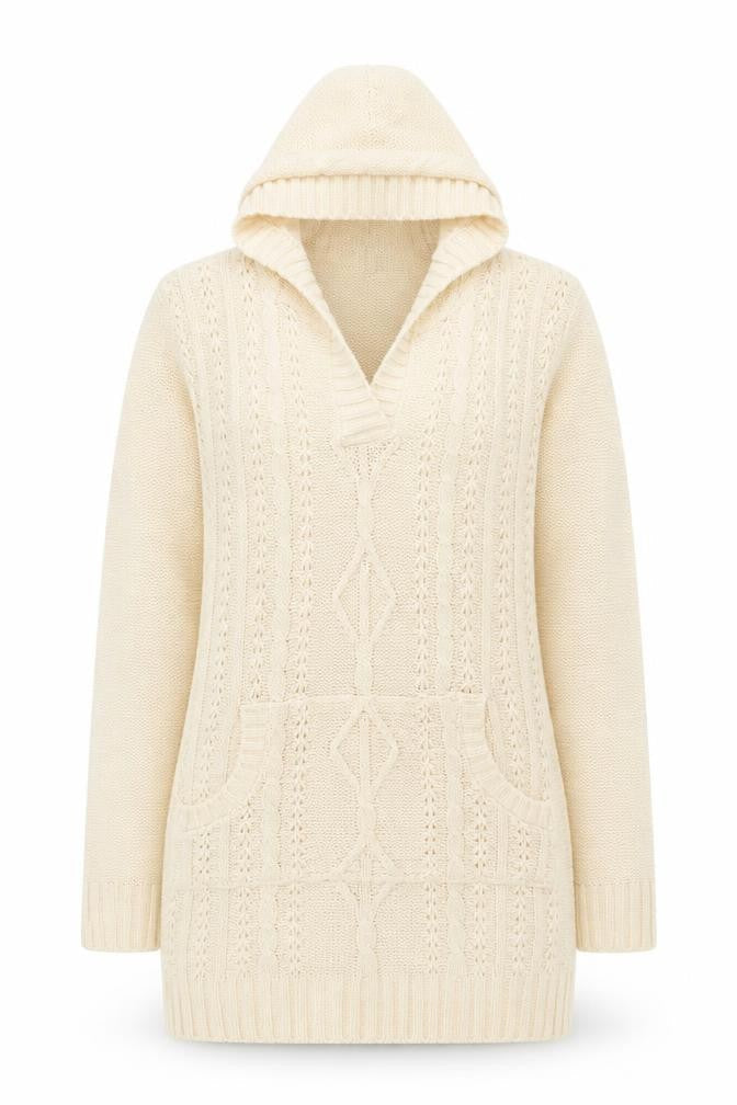 New Look Womens Ivory Hooded Knit Pullover Jumper Size 12