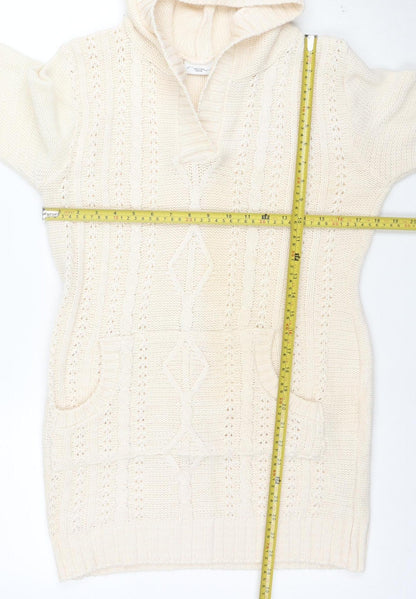 New Look Womens Ivory Hooded Knit Pullover Jumper Size 12