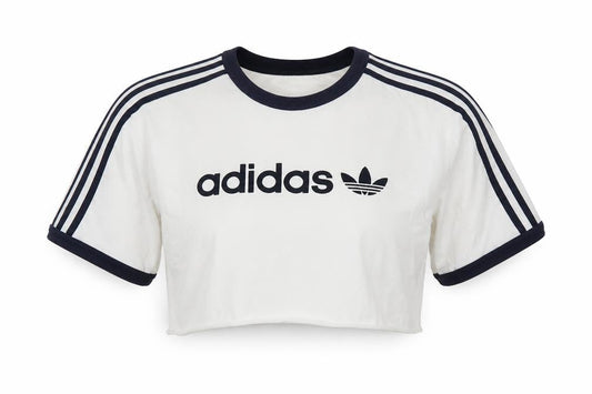 Front view of Adidas Women’s White Cropped T-Shirt XL Short Sleeve Casual Sports Style