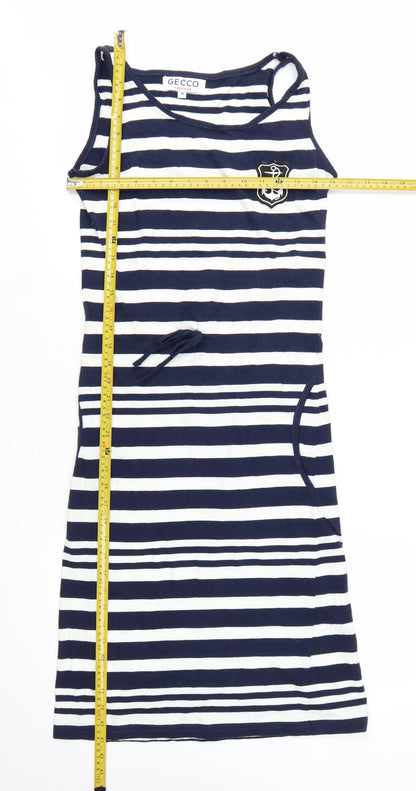 Gecco Women Blue Striped Tank Dress Nautical M Cotton