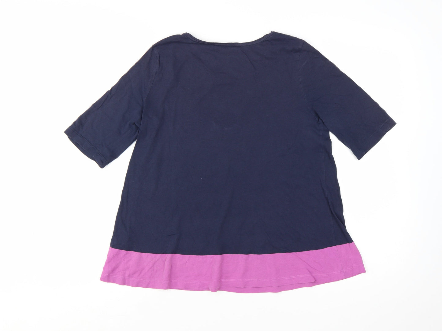 COS Women Navy Blue & Pink Colourblock Cotton T-Shirt Size S