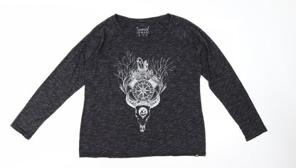 Animal Womens Black Graphic Long Sleeve Jersey T-Shirt Size 16