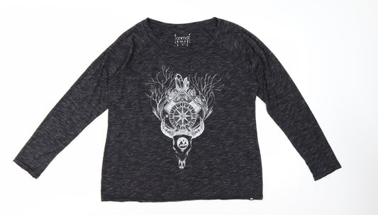 Animal Womens Black Graphic Long Sleeve Jersey T-Shirt Size 16