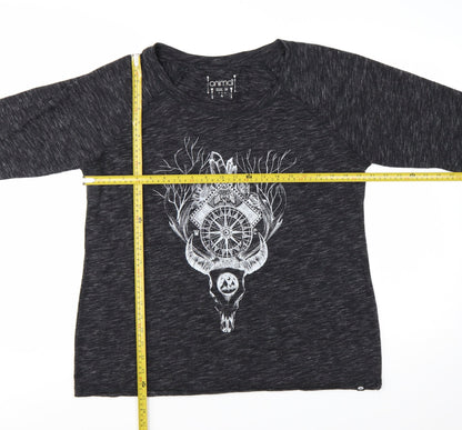 Animal Womens Black Graphic Long Sleeve Jersey T-Shirt Size 16