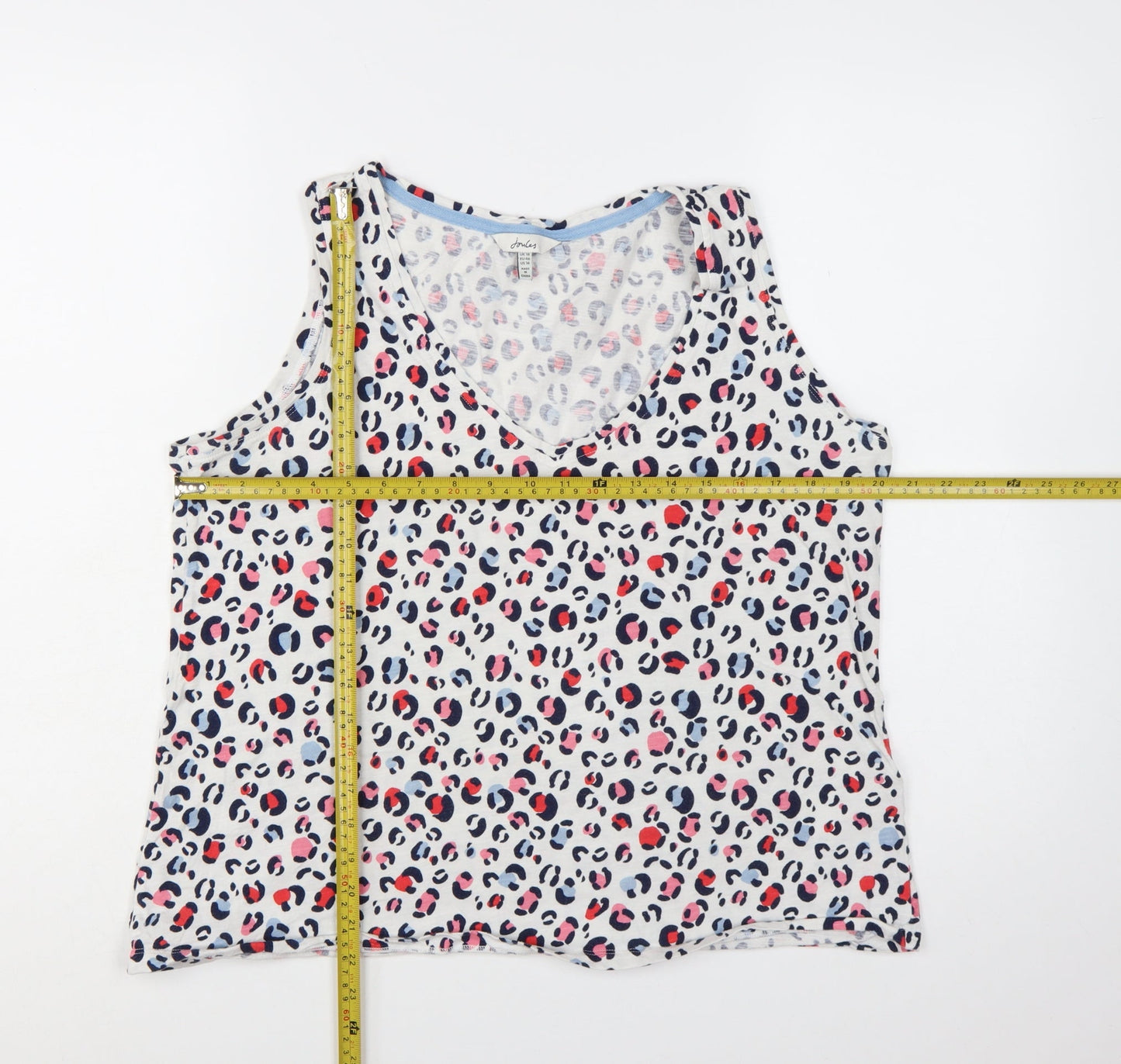 Joules Women's Multicoloured Leopard Print V-Neck Cotton Tank Top Size 18