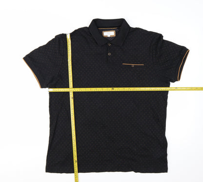 Next Men's Black Geometric Cotton Modal Polo Shirt XL