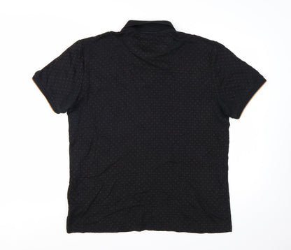 Next Men's Black Geometric Cotton Modal Polo Shirt XL