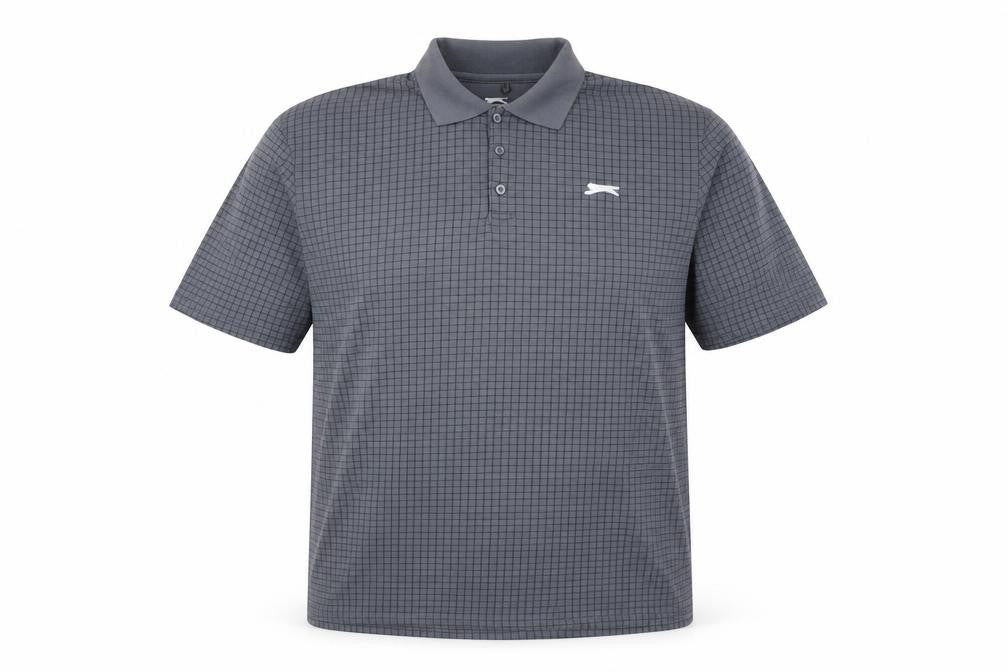 Slazenger Men’s Grey Check Polo Shirt 2XL Breathable Sports Top