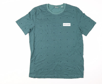 Jack & Jones Men's Green 2XL Graphic Print Crew Neck T-Shirt