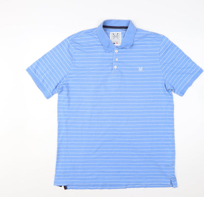 Crew Clothing Co Men Blue Striped Polo Shirt Size 2XL Cotton