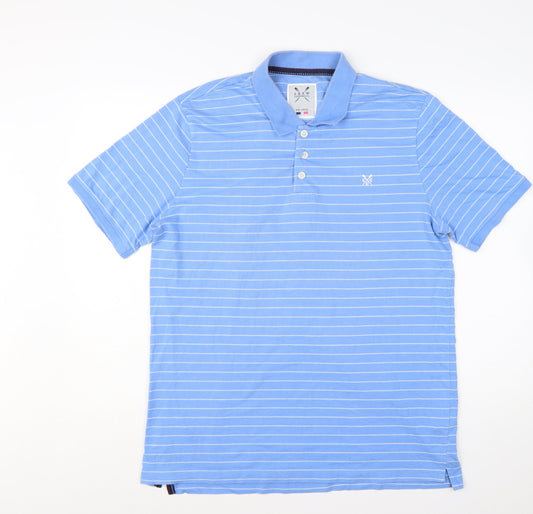 Crew Clothing Co Men Blue Striped Polo Shirt Size 2XL Cotton