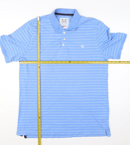 Crew Clothing Co Men Blue Striped Polo Shirt Size 2XL Cotton