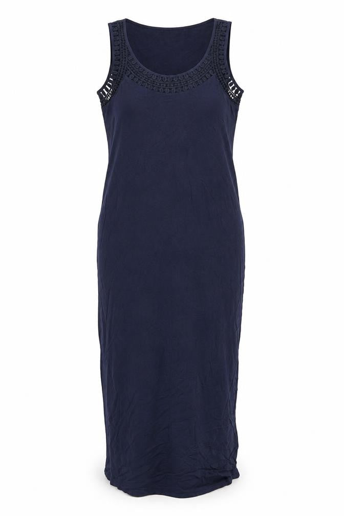 Oasis Women Blue Maxi Sleeveless Crochet Neck Viscose Dress M