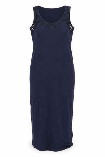 Oasis Women Blue Maxi Sleeveless Crochet Neck Viscose Dress M
