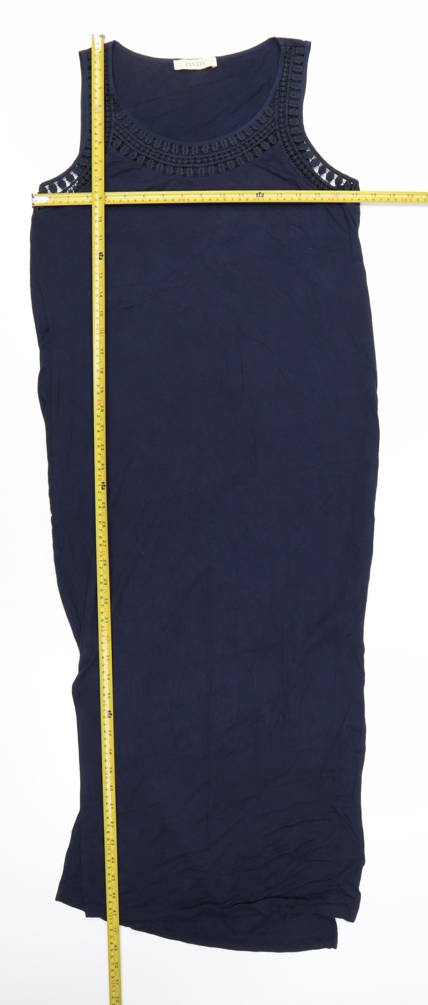 Oasis Women Blue Maxi Sleeveless Crochet Neck Viscose Dress M