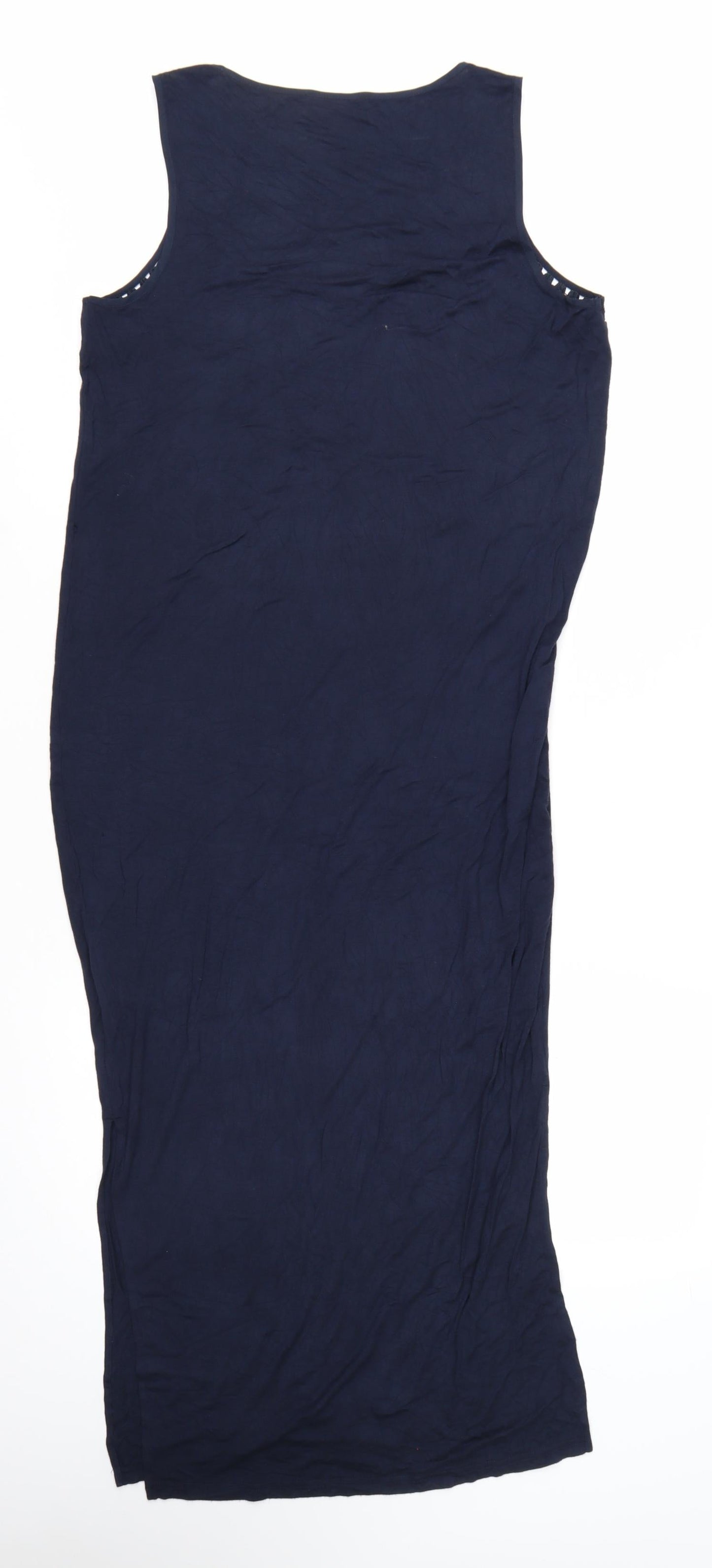 Oasis Women Blue Maxi Sleeveless Crochet Neck Viscose Dress M