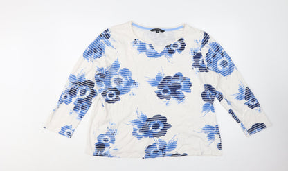Bonmarché Women Blue Floral 3/4 Sleeve Cotton T-Shirt Size 20