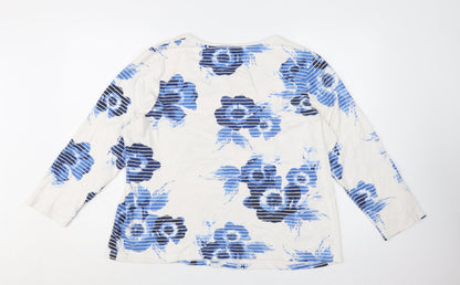Bonmarché Women Blue Floral 3/4 Sleeve Cotton T-Shirt Size 20