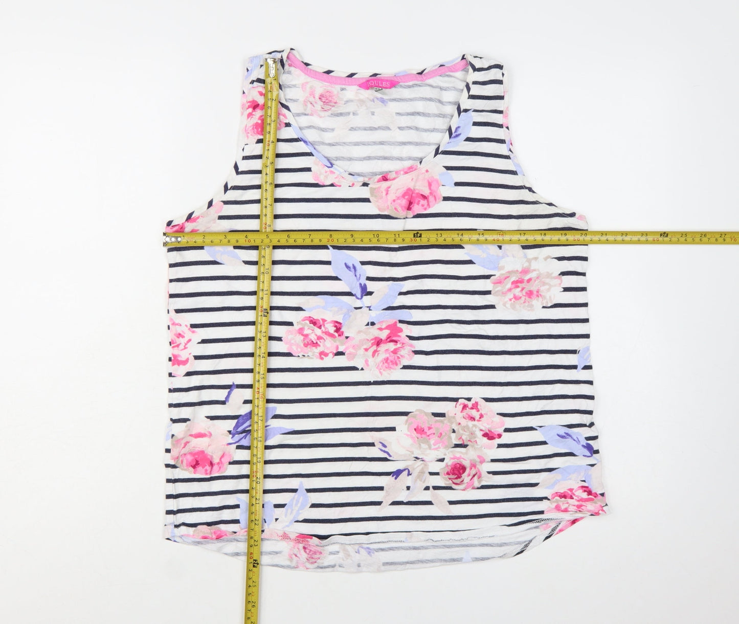 Joules Women's Multicoloured Floral Striped Cotton Sleeveless Tank Size 16