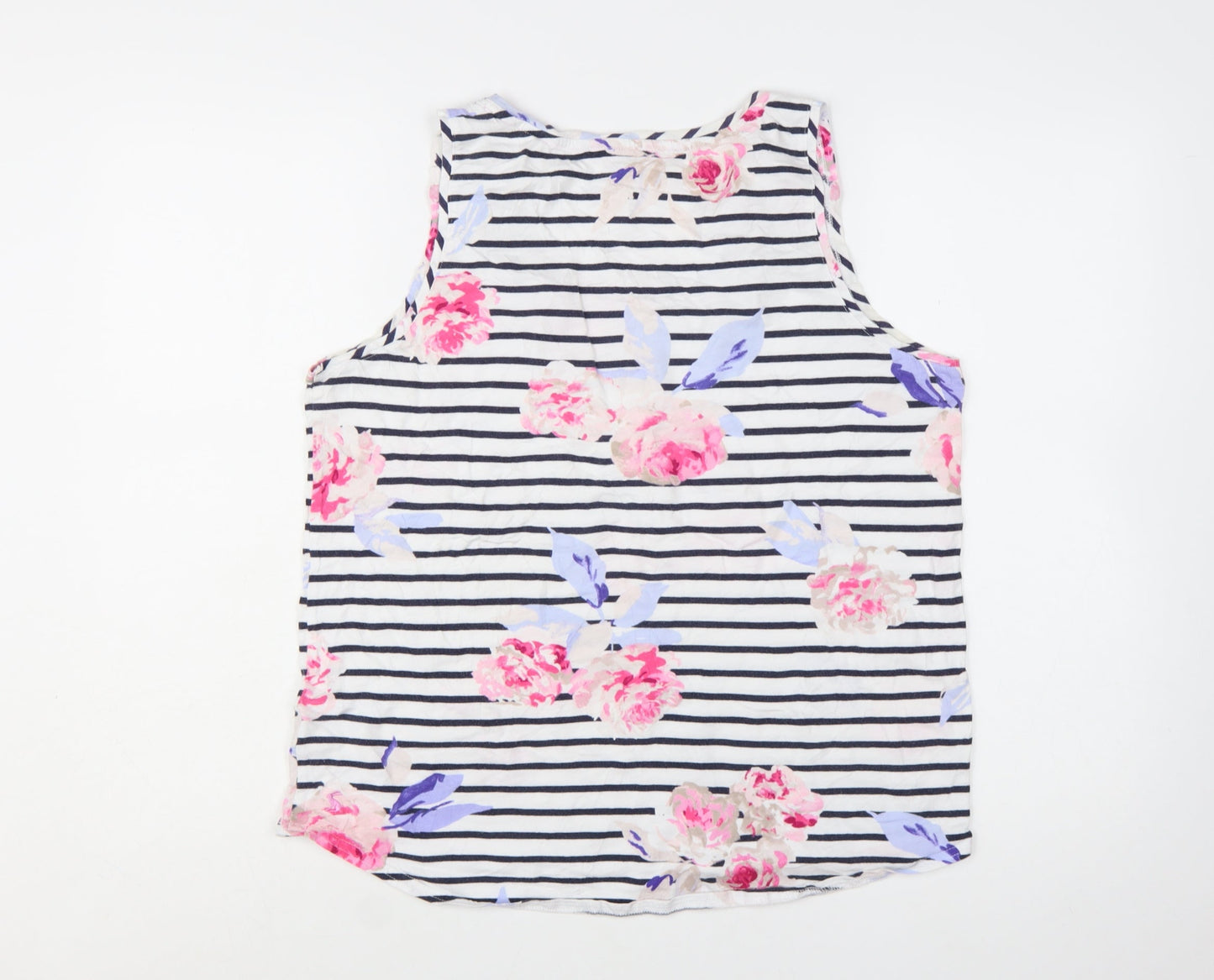 Joules Women's Multicoloured Floral Striped Cotton Sleeveless Tank Size 16