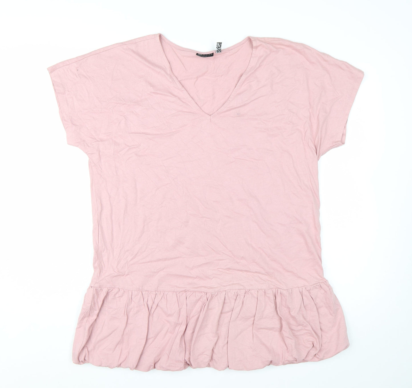 ASOS DESIGN Women’s Pink Cotton Tunic Top Size 8 Petite V-Neck Ruffle Hem