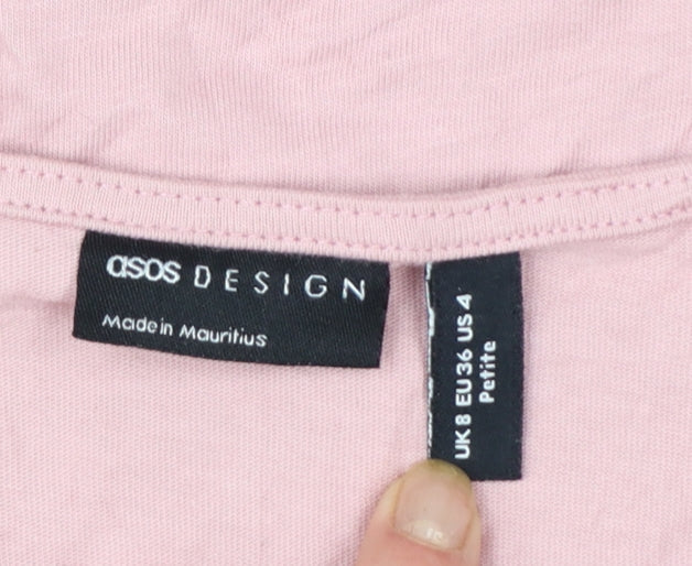 ASOS DESIGN Women’s Pink Cotton Tunic Top Size 8 Petite V-Neck Ruffle Hem