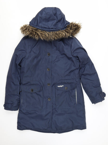Craghoppers Women's Blue Waterproof Parka Coat Size 12 Hooded Fur Trim