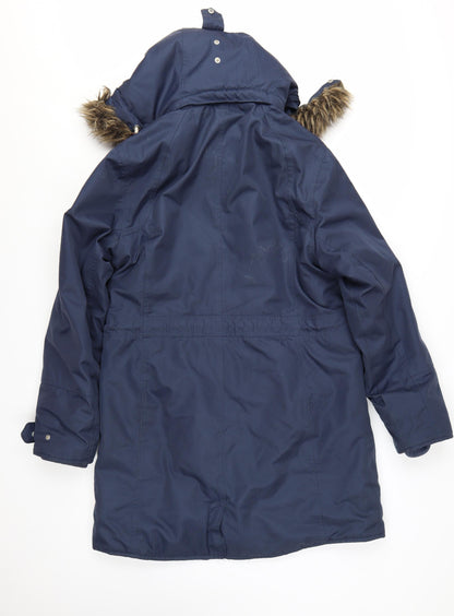 Craghoppers Women's Blue Waterproof Parka Coat Size 12 Hooded Fur Trim