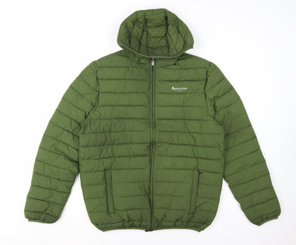 Aquascutum Men’s Green Hooded Puffer Jacket L Polyester Full Zip