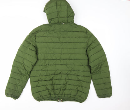 Aquascutum Men’s Green Hooded Puffer Jacket L Polyester Full Zip