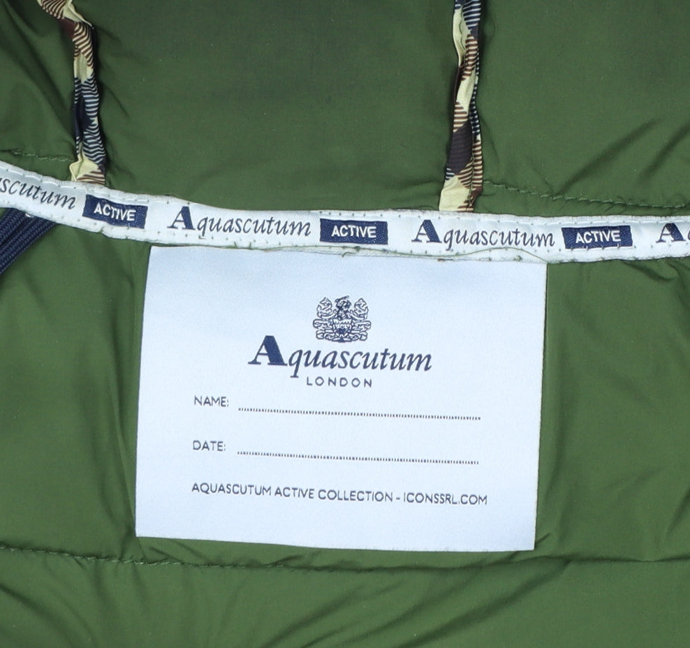 Aquascutum Men’s Green Hooded Puffer Jacket L Polyester Full Zip