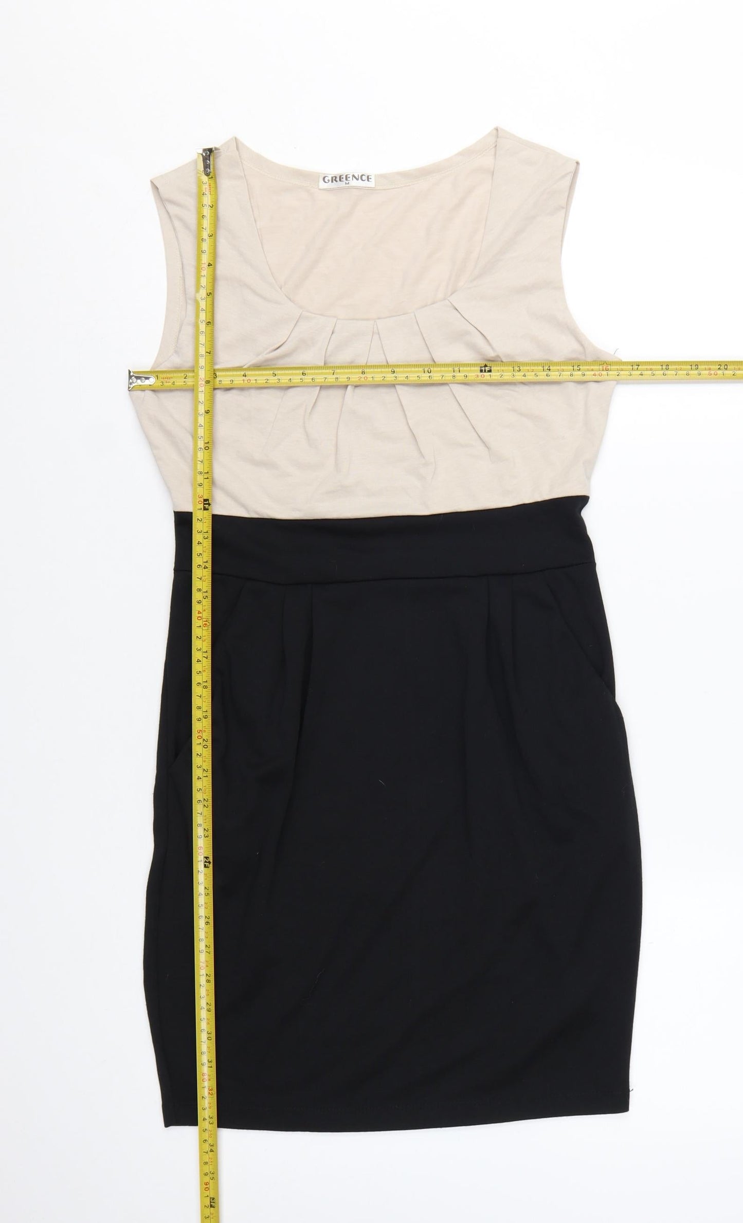 GReeNCE Women Beige Black Colourblock Sleeveless Sheath Dress M