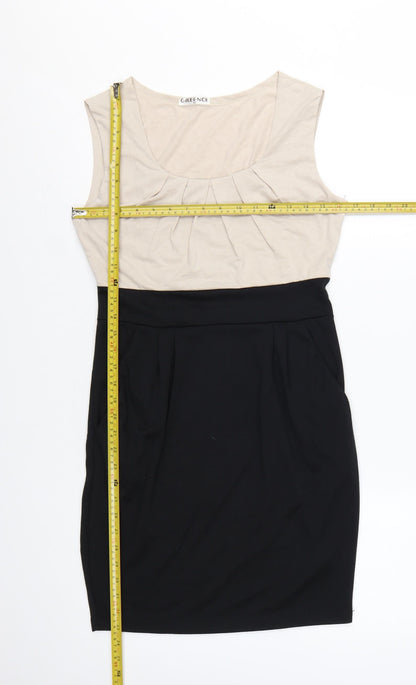 GReeNCE Women Beige Black Colourblock Sleeveless Sheath Dress M