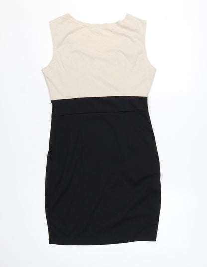 GReeNCE Women Beige Black Colourblock Sleeveless Sheath Dress M