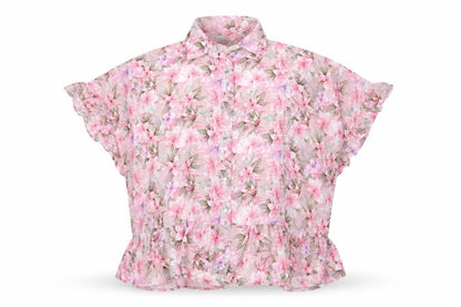 Blue Vanilla Women Pink Floral Chiffon Ruffle Blouse UK M