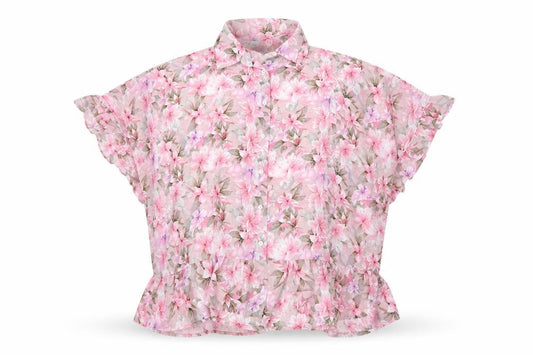 Blue Vanilla Women Pink Floral Chiffon Ruffle Blouse UK M