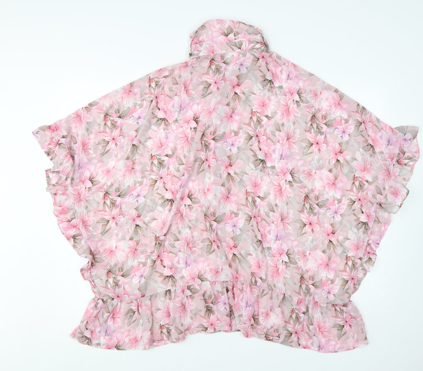 Blue Vanilla Women Pink Floral Chiffon Ruffle Blouse UK M